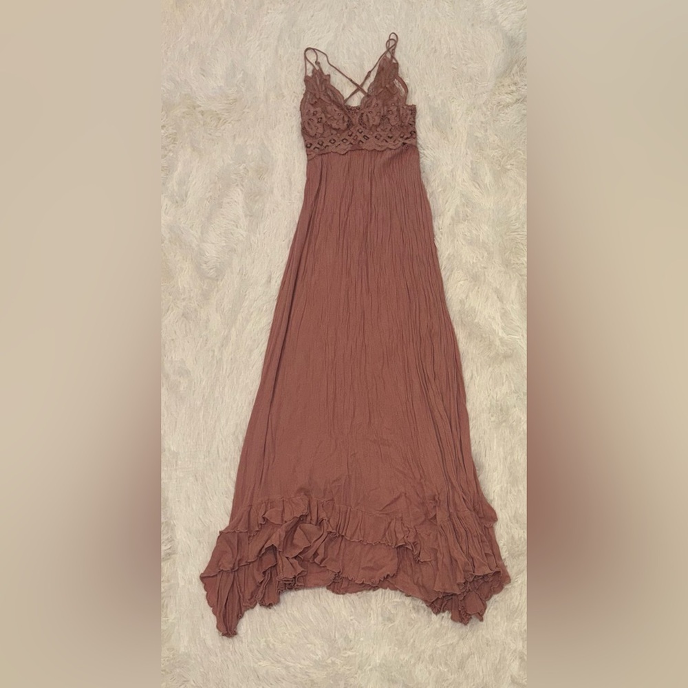 NEW Free People Adella Maxi Slip Copper brown summer Dress sz S - Picture 3 of 7